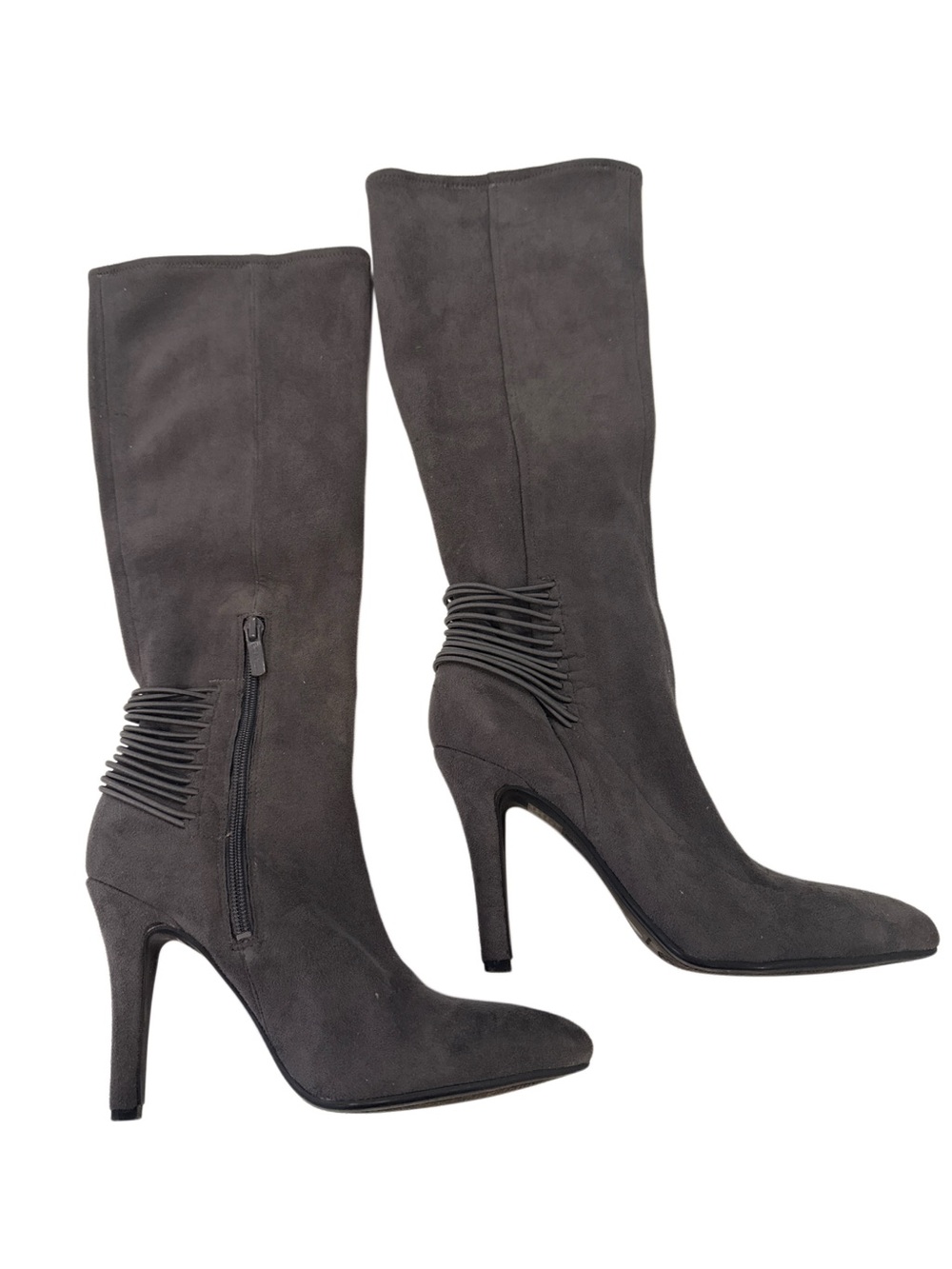 BCBG Women's Tall Suede High Heel Boots in Dark Gray